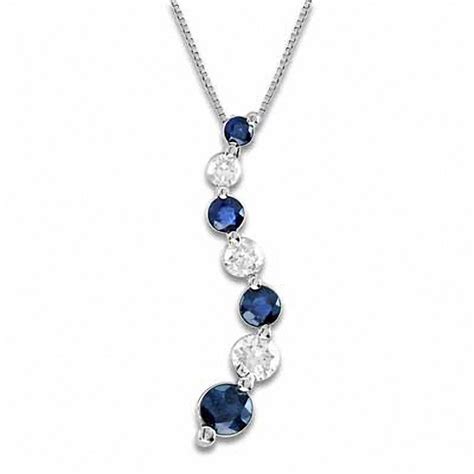 Journey Blue Sapphire and 3/8 CT. T.W. Diamond Pendant in 14K White ...