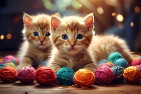 Kittens With Yarn Balls Free Stock Photo - Public Domain Pictures