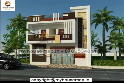 Front elevation balcony house design with two wheeler parking