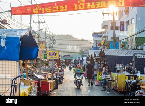 Urban scene from the famous night market in Hua Hin. Hua Hin is one of ...