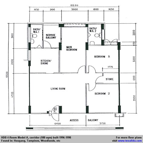 HDB 4-Room Model A floor plan (100 sqm) | House plans, Floor plan bungalow, Modern bungalow ...