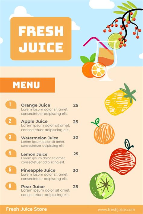 Colourful Fresh Juice Graphic Menu | Juice menu, Menu card template, Lemonade menu