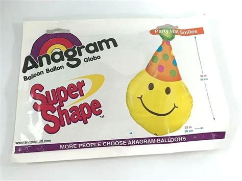 VINTAGE ANAGRAM SUPER Shape Large Big Yellow Smiley Face Balloon Mylar 22X39" $9.95 - PicClick