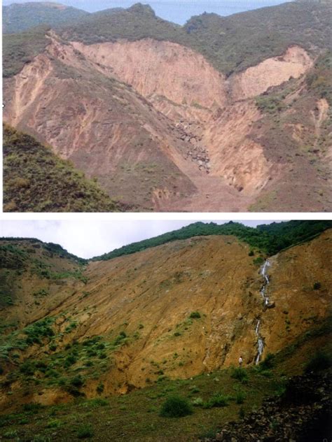 a View of the source area and b head scarp of the landslide | Download ...