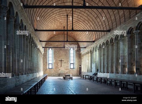 Architecture of the interior of the abbey of Mont Saint Michel in France Stock Photo - Alamy