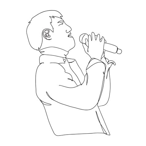 Singer Line Art, Musical Outline Drawing, Singing Sketch, Vector File ...