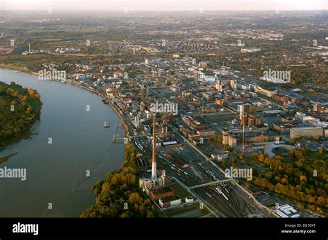 Aerial view, Bayer Leverkusen, Chempark Leverkusen in the Rhine Stock ...