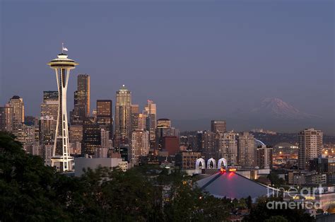 Seattle Skyline At Sunset Photograph by Jim Corwin - Pixels