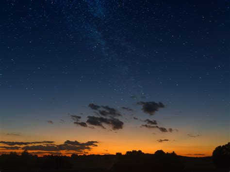 wallpaper starry sky, horizon, sunset, night, clouds, landscape HD : Widescreen : High ...