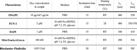 Yeast cell staining conditions | Download Table