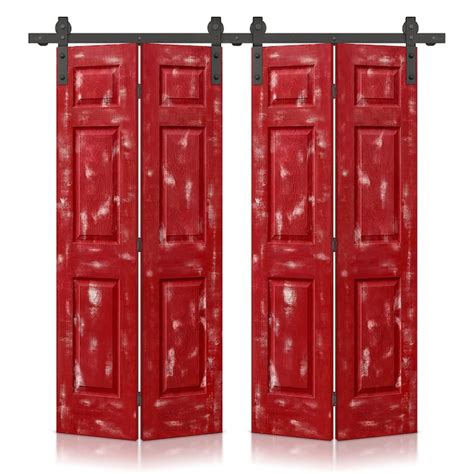 CALHOME 48-in x 80-in Vintage Red Mdf Double Barn Door (Hardware ...