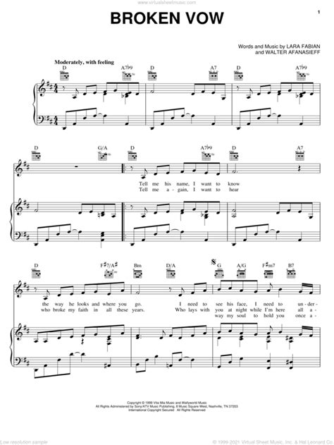 Broken Vow sheet music for voice, piano or guitar (PDF)