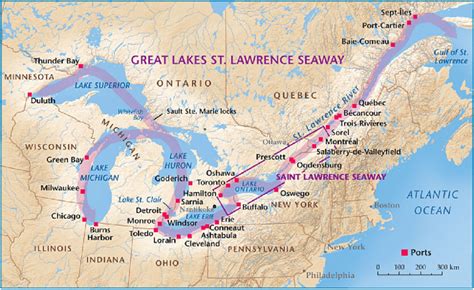 Map of the St. Lawrence Seaway and Great Lakes-St. Lawrence Seaway ...