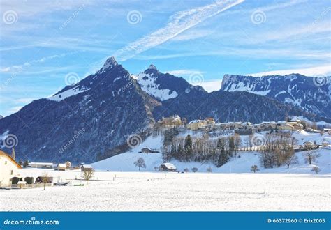 Landscape of Countryside in Switzerland in Winter Stock Photo - Image ...