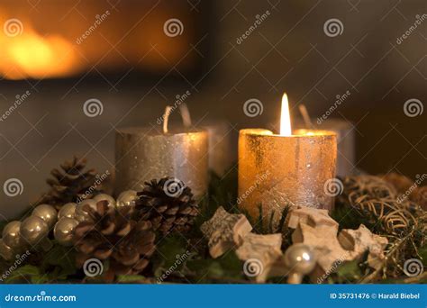 Advent Wreath with One Burning Candle Stock Photo - Image of santa ...