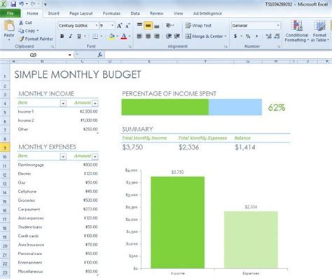 Simple Monthly Budget Spreadsheet for Excel 2013