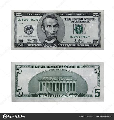 Both Sides Five Dollar Bill Isolated White Clipping Path – Stock ...