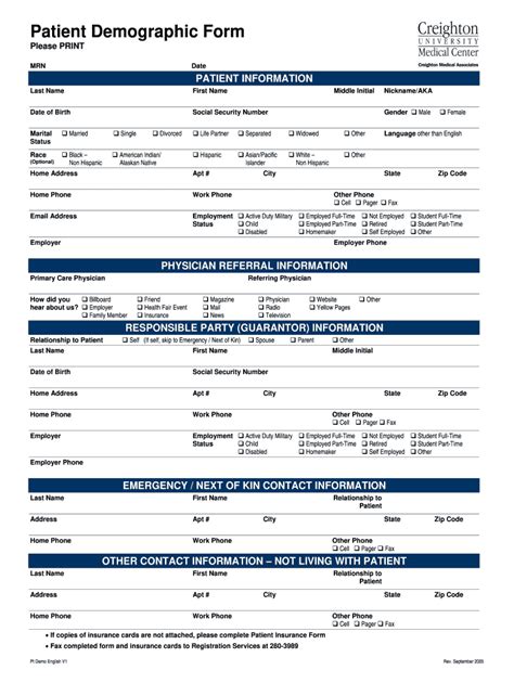 Demographic Sheet Template | Master Template