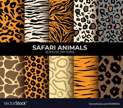 Animal fur seamless patterns leopard tiger zebra Vector Image