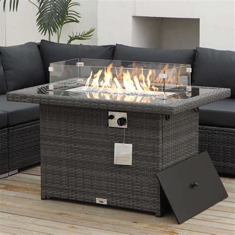 Buy 43'' Rectangular Propane Fire Pit Table Aluminum Frame Anti-Rust ...