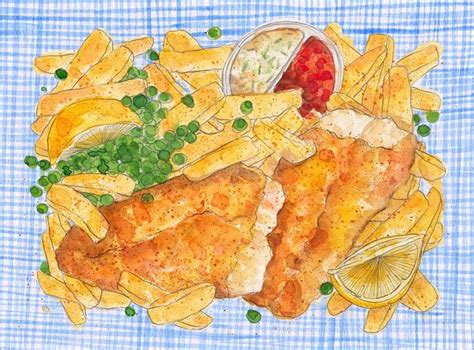 fish and chips via dawn-tan.com | Fish and chips, Tiger art drawing, Illustration food