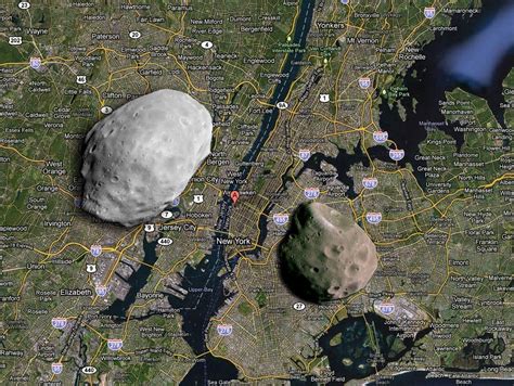 Phobos, Deimos and New York City to scale. : Astronomy