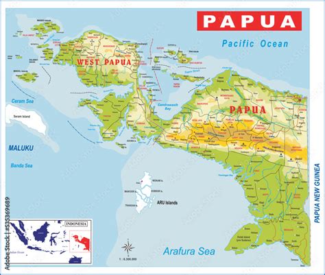 vector Map of Papua Indonesia with two provinces: West Papua and Papua Stock Vector | Adobe Stock