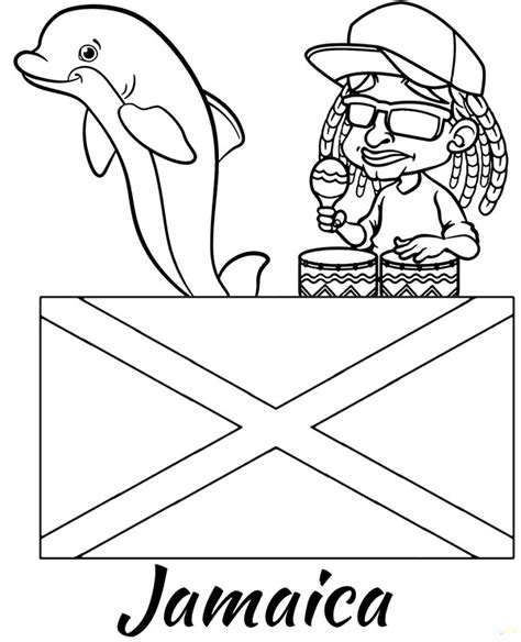 Coloring page flag Jamaica printable educational coloring sheet