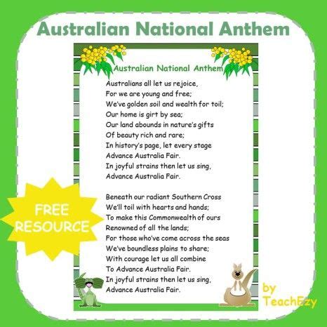 Australian National Anthem Poster | Australian national anthem, National anthem, Anthem