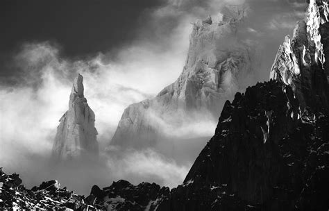 Grayscale photography of mountain range wallpaper, nature, landscape, mist, mountains HD ...