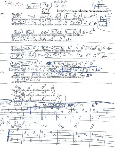 sheet music notes written in blue ink on white paper