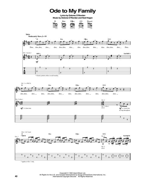 Ode To My Family by The Cranberries Sheet Music for Guitar Tab at Sheet Music Direct