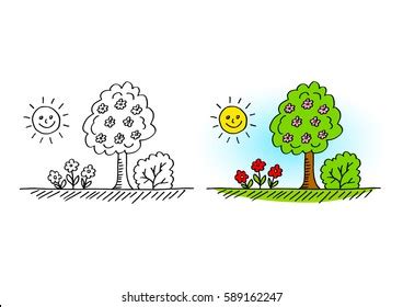 Drawing Spring Landscape Stock Vector (Royalty Free) 589162247 | Shutterstock