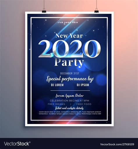 New year party invitation template in blue colors Vector Image