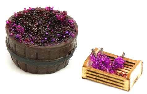 1:48 Wine Barrel & Crate With Crushed Grapes | Stewart Dollhouse Creations