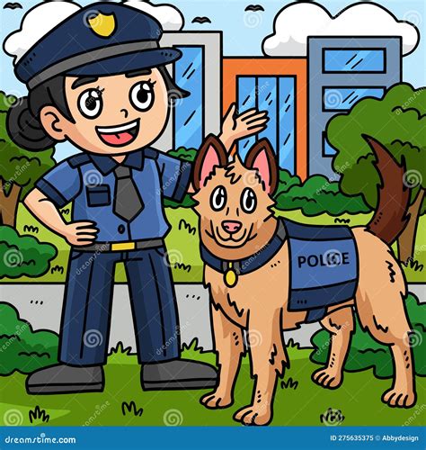 Police Officer and Police Dog Colored Cartoon Stock Vector ...