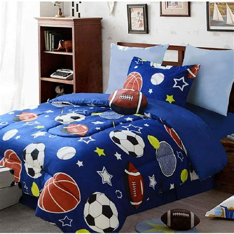 4 Piece Baseball Football Sport Design Kids Comforter Set Bedding Ensemble Twin Size- JD6644 ...