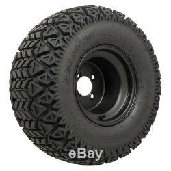 Set Of 4 Golf Cart 10 Inch Black Steel Wheels On Gtw All Terrain Off Road Tires