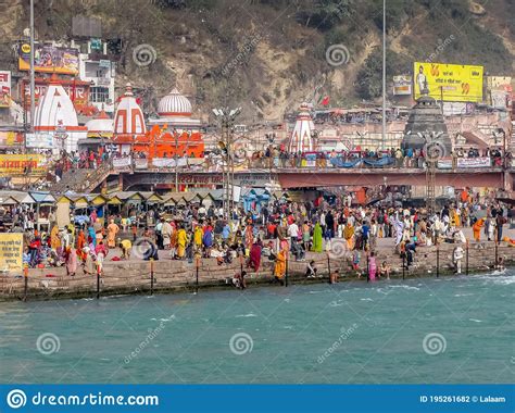 Crowd Taking Bath in Ganges & Performing Rituals at Ganga Ghat ...