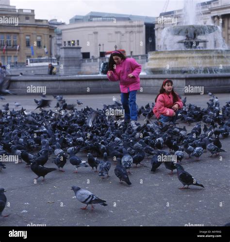 Children feeding Pigeons in Trafalgar Square London England Stock Photo - Alamy