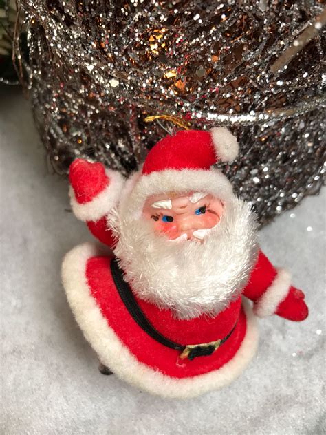 Vintage Dancing Santa ornament, red flocked Santa, mini Santa Figurine ...