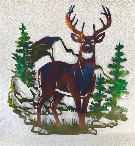 Whitetail Buck Deer & Mountain Wildlife Indoor Outdoor Plasma Cut Metal ...