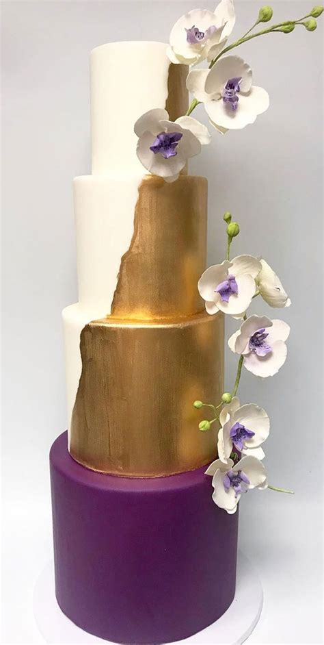 41 Best Wedding Cake Styles For Your Big Day : Gold and purple wedding cake