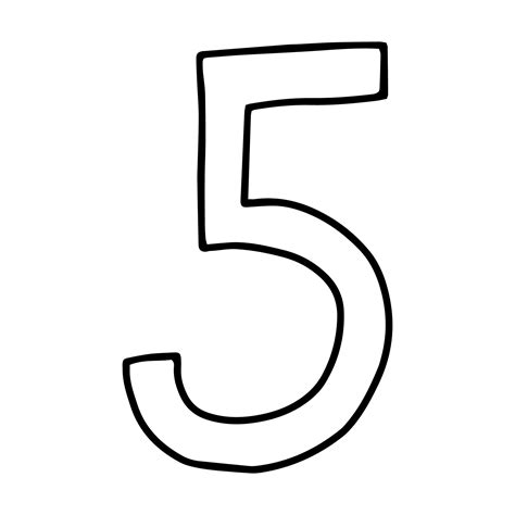 The number 5 drawn in the Doodle style.Outline drawing by hand.Black ...