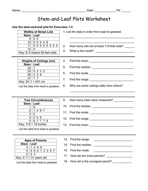 Stem And Leaf Plot Worksheets - worksSheet list