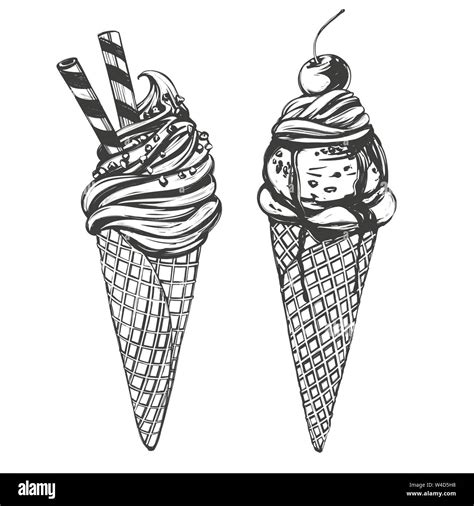 Ice cream set hand drawn vector illustration realistic sketch Stock ...