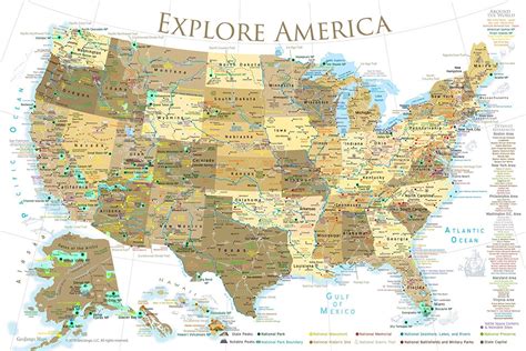 USA National Parks Map Poster - Gold 24x16 inches - Walmart.com