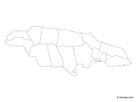 Outline Map of Jamaica with Parishes (no labels) | Free Vector Maps