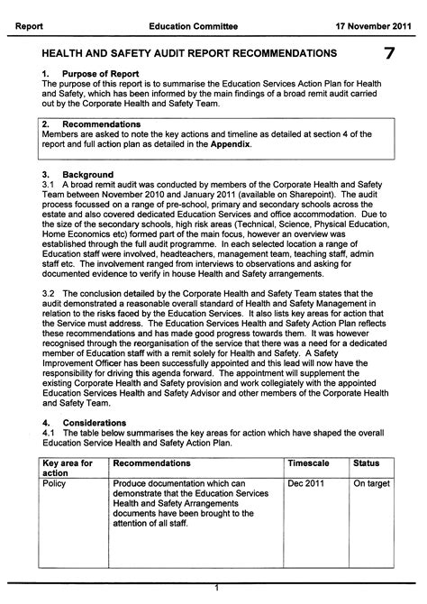 the health and safety report is shown in this document