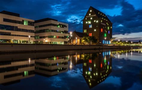 Wallpaper lights, river, the evening, Germany, Kleve images for desktop ...